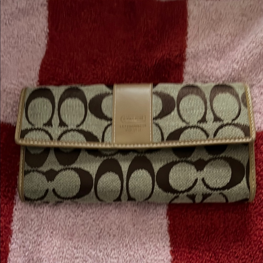 Coach Tan  and Brown Signature Wallet